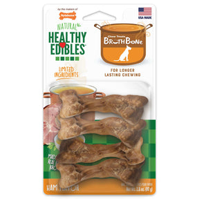 Nylabone - Healthy Edibles Broth Bones Dog Treats Ham Flavored