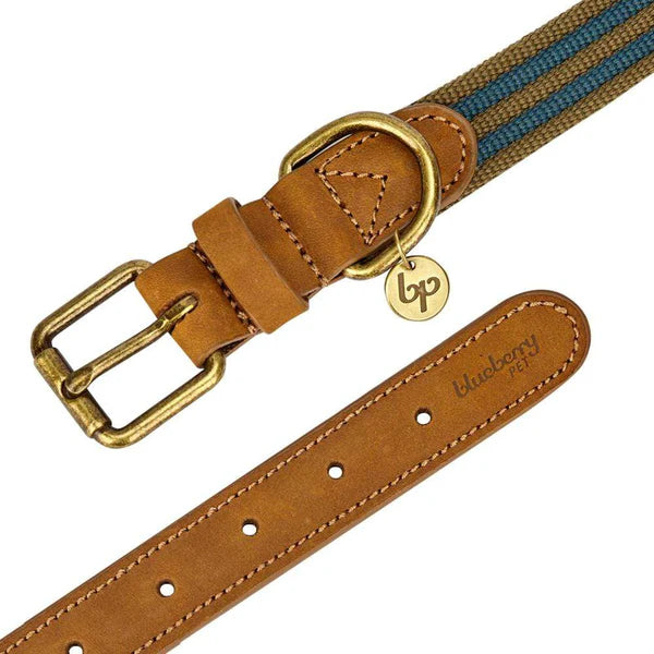 Navy & Olive | Full Grain Leather & Polyester Dog Collar