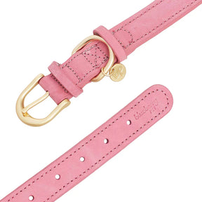 Pink | Full Grain Leather Dog Collar