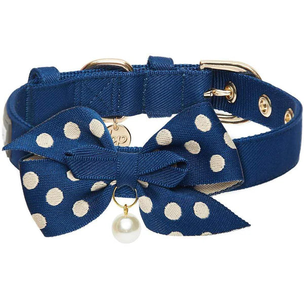 Navy | The Most Coveted Dog Collar with Bowtie & Pearl