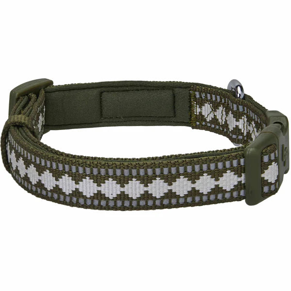 Olive Jacquard Pattern | 3M Reflective Neoprene Quick-Release Dog Collar