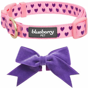 Pink Carnation | Dotted Velvet Heart Dog Collar