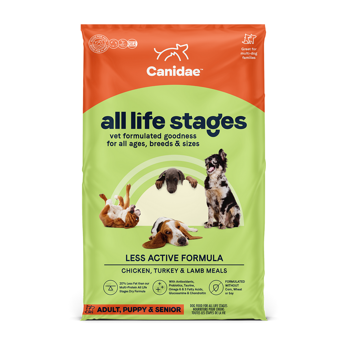 Canidae - Less Active, Adult and Senior Dogs Multi-Protein Chicken, Turkey, Lamb, and Fish Meals Formula Dry Dog Food