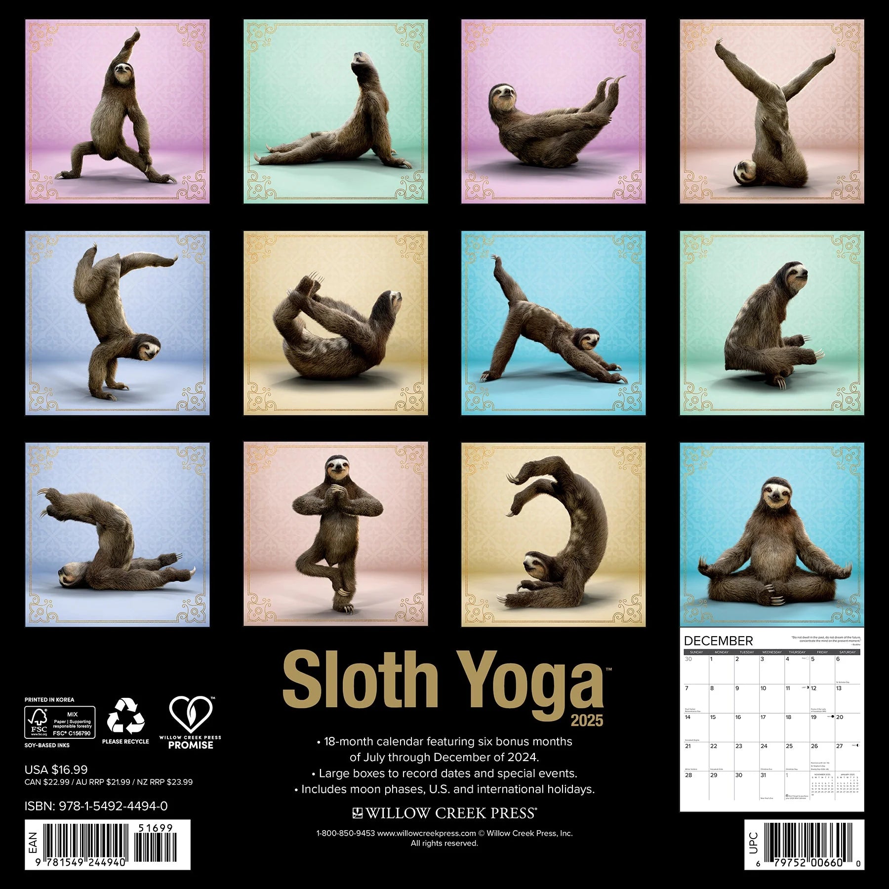 2025 Sloth Yoga Calendar