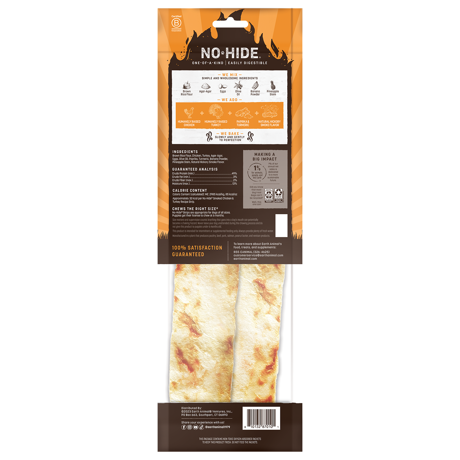 Earth Animal - Smoked Chicken & Turkey No-Hide Strips. Dog Treats.