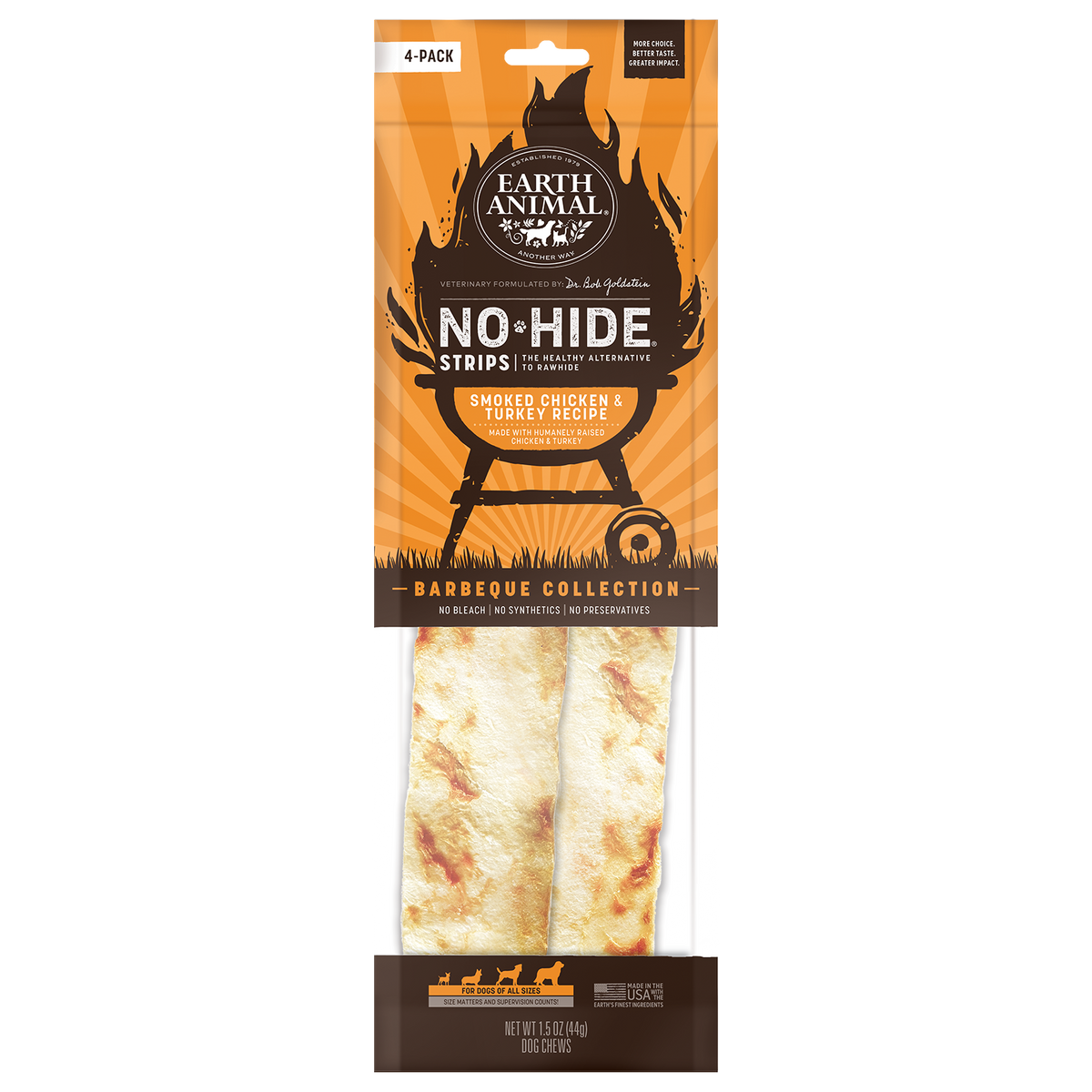 Earth Animal - Smoked Chicken & Turkey No-Hide Strips. Dog Treats.