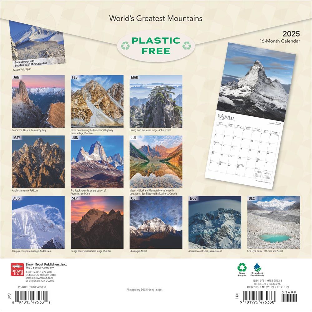 2025 World's Greatest	Mountains Calendar