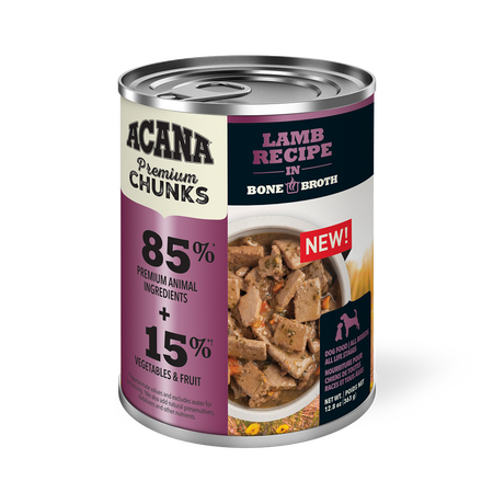 Champion Petfoods, Acana - All Dog Breeds, All Life Stages  Premium Chunks, Lamb Recipe in Bone Broth