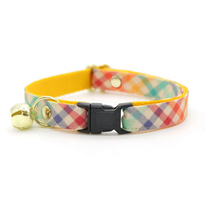 Cat Collar "Golden Hour" Rainbow Plaid with Gold Breakaway