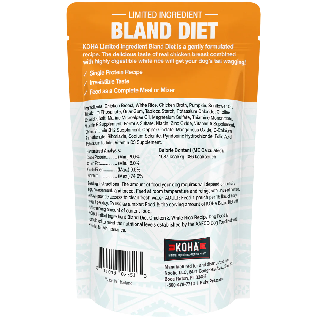 KOHA - Bland Diet Chicken & Rice Pouches Wet Dog Food 12.5 ounces