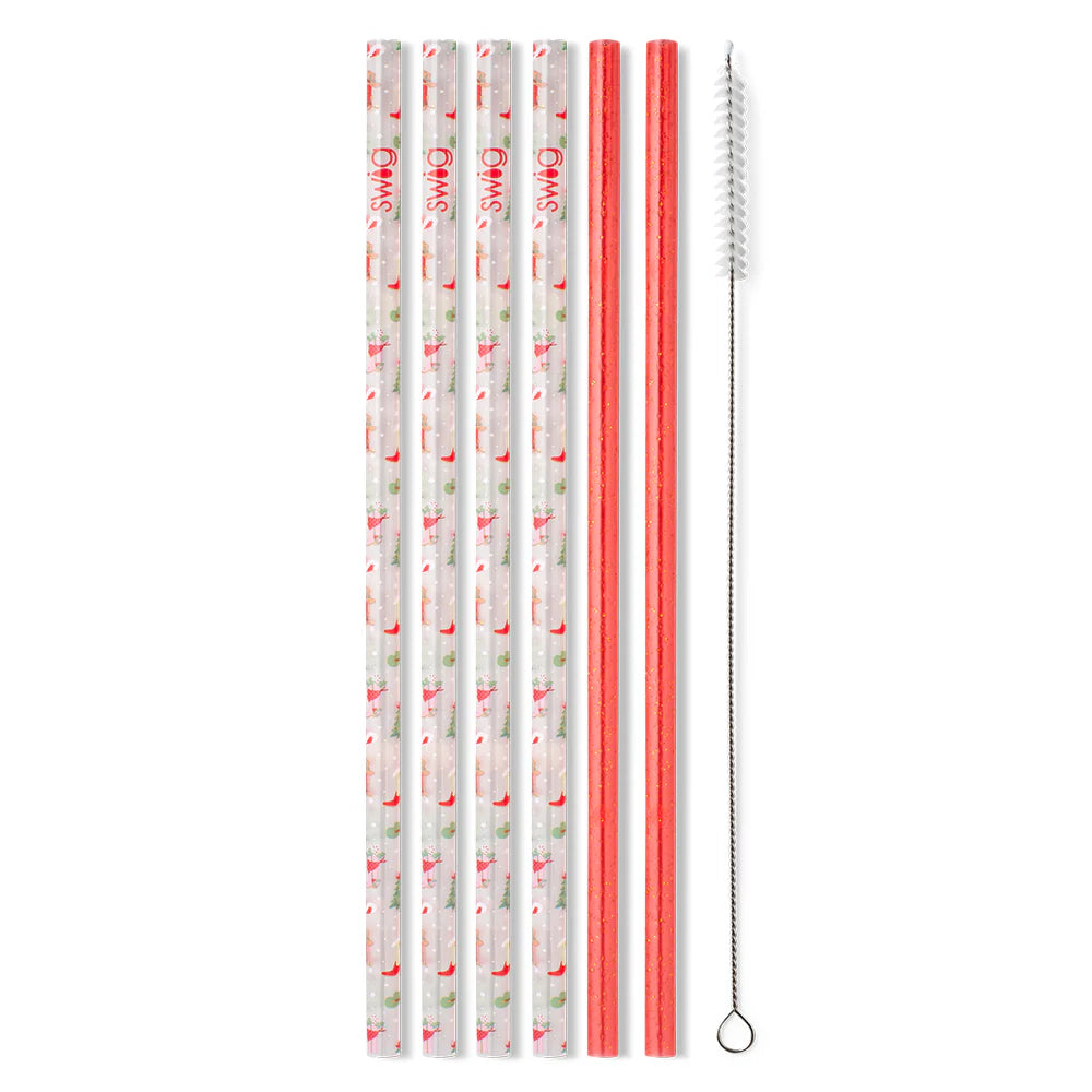 Swig - Howdy Holidays + Red Glitter Reusable Straws (6 pack)