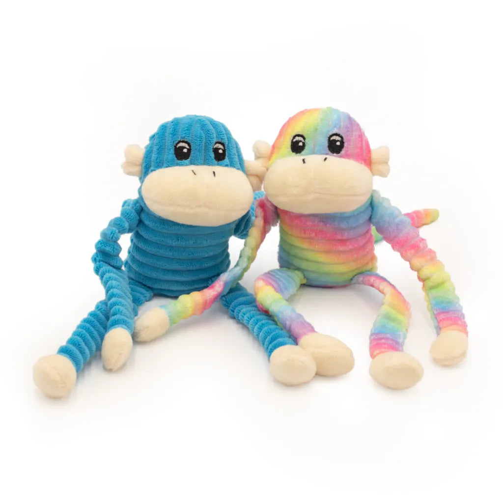 ZippyPaws - Spencer the Crinkle Monkey (Rainbow & Teal, 2 Pack)