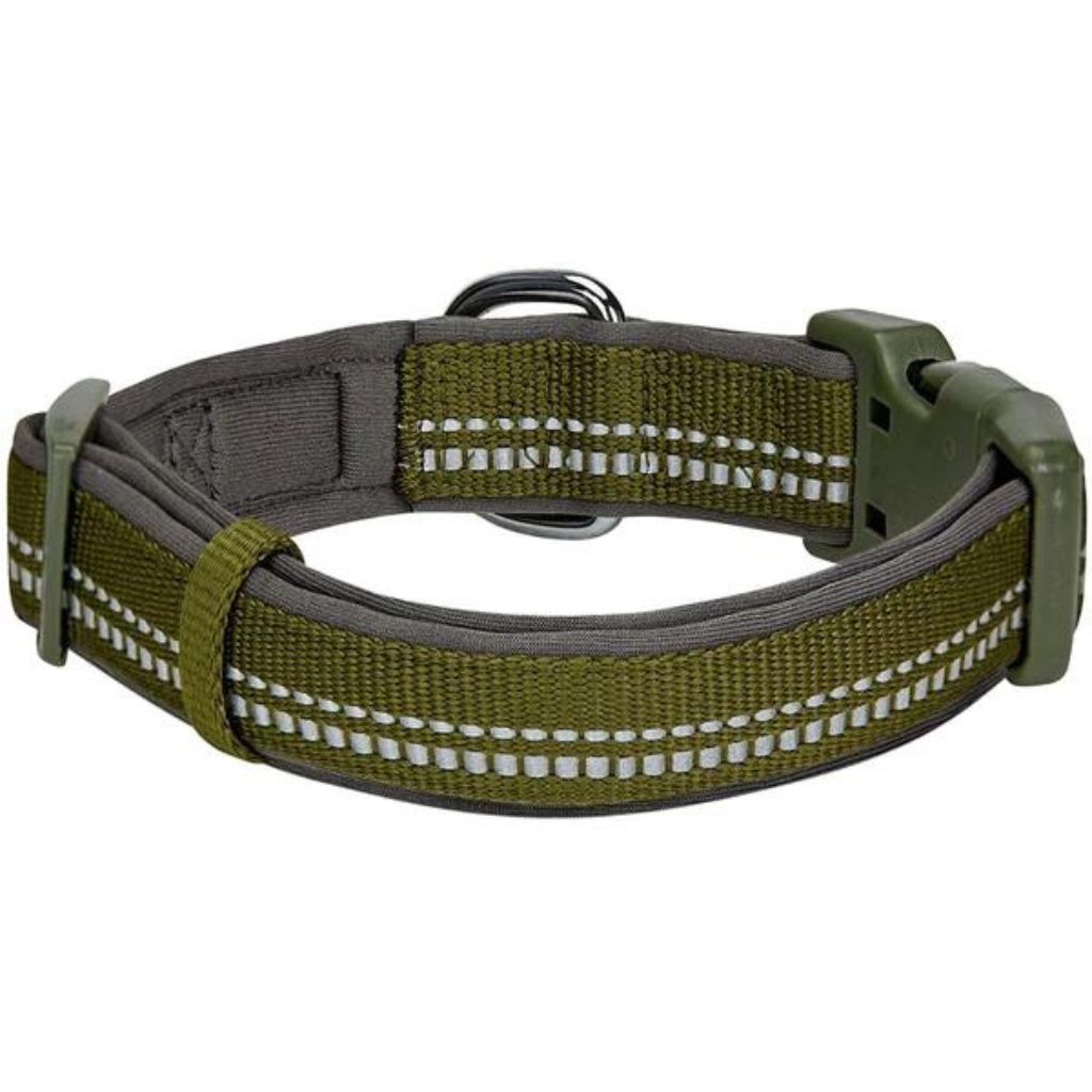 Olive Green | 3M Reflective Neoprene Padded Dog Collar