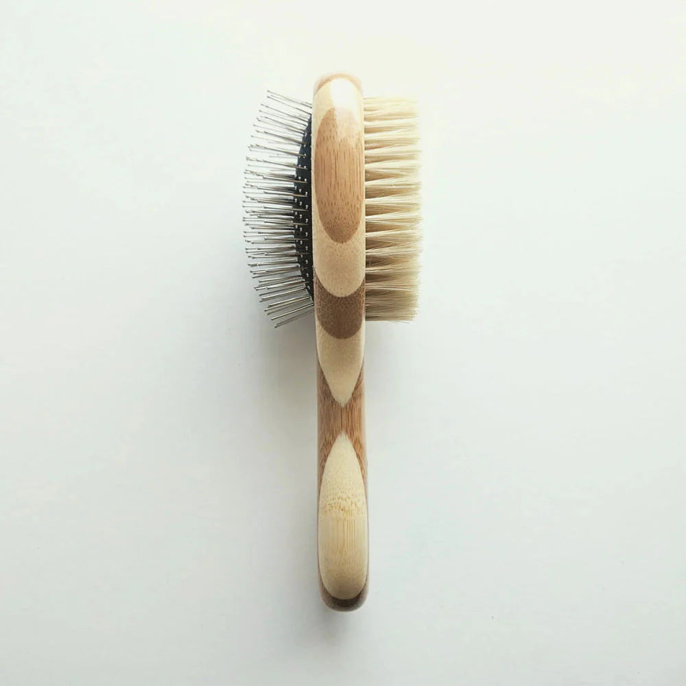 Bamboo Two-Sided Bristle and Wire Pet Brush