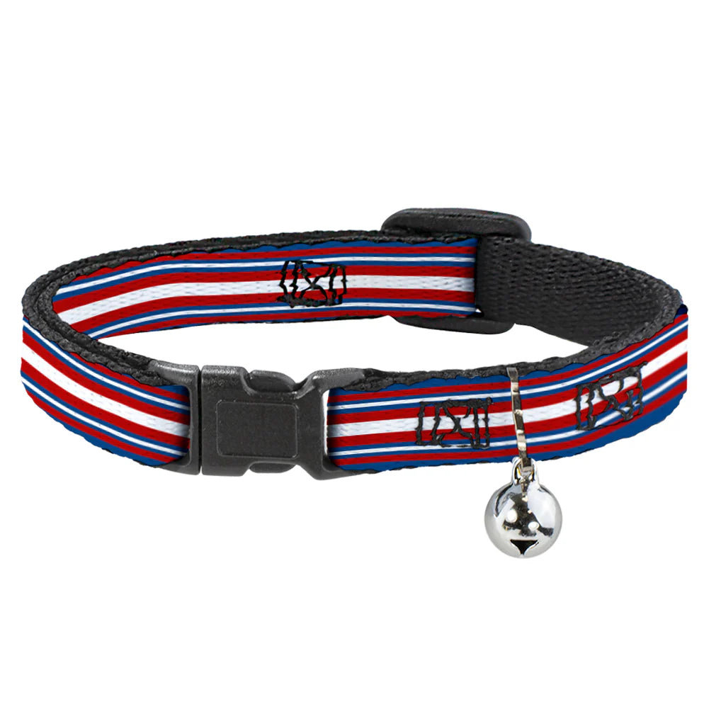 Buckle Down - Cat Collar Breakaway with Bell, Red White and Blue Stripes