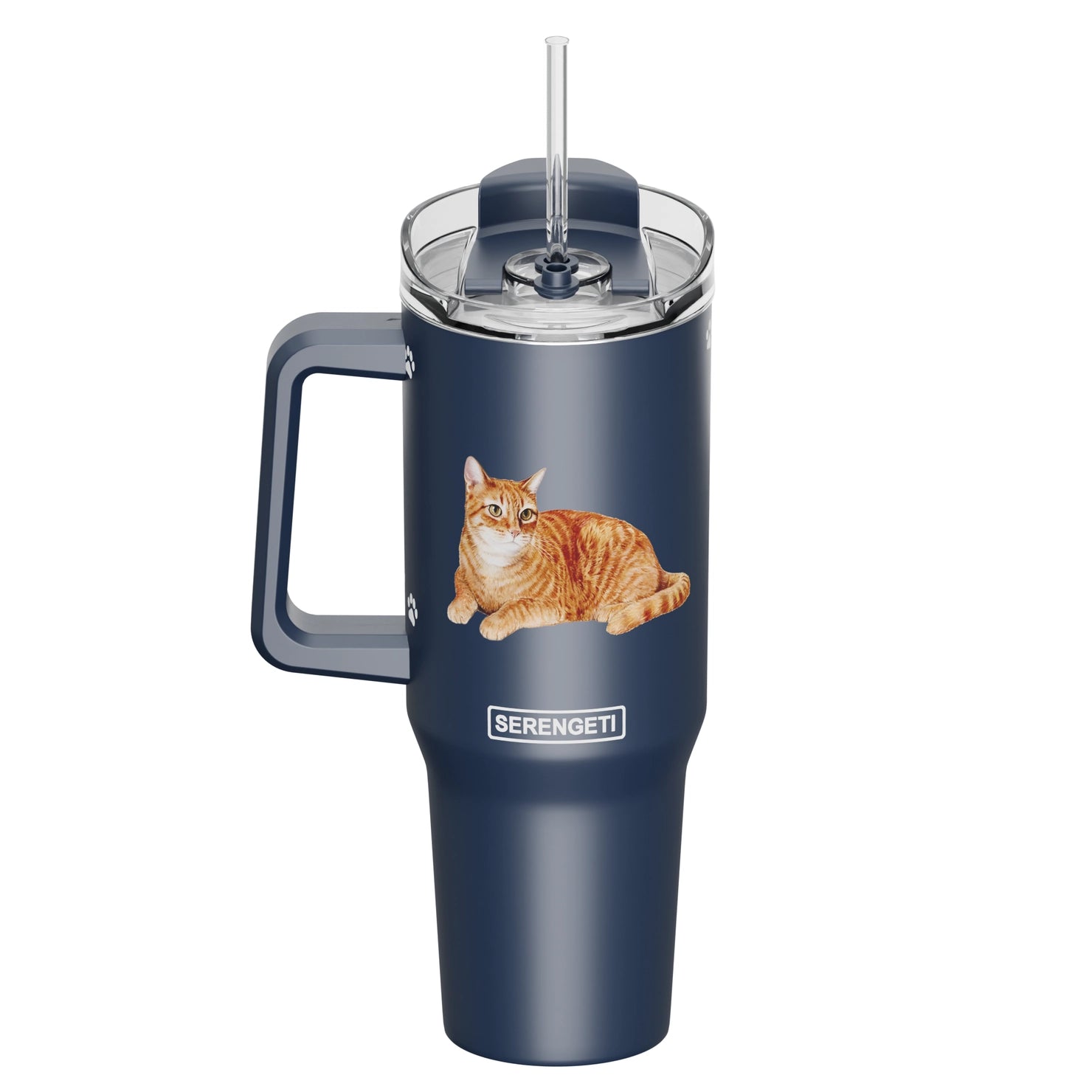 Tumbler with Handle & Straw Cat Orange Tabby