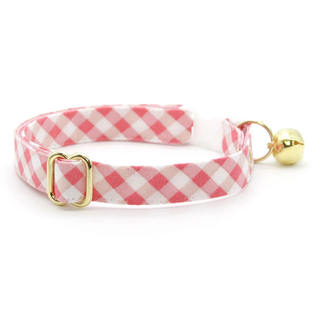 Cat Collar "Coquette" Pink Gingham Plaid with Gold Breakaway