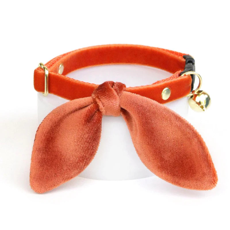 Cat Collar "Velvet-Roasted	Pumpkin" & Bunny Ear Bow Set