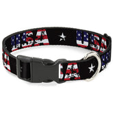 Buckle Down - Plastic Martingale Collar USA w/Star US Flags Black 1" Wide