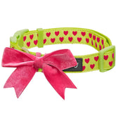 Highlighter Green | Dotted Velvet Heart Dog Collar