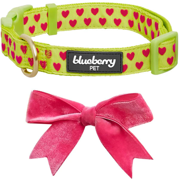 Highlighter Green | Dotted Velvet Heart Dog Collar