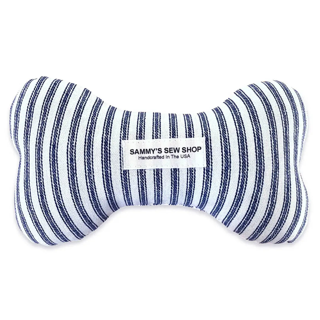 Sammy's Sew Shop - Dog Bone Navy Ticking Squeak