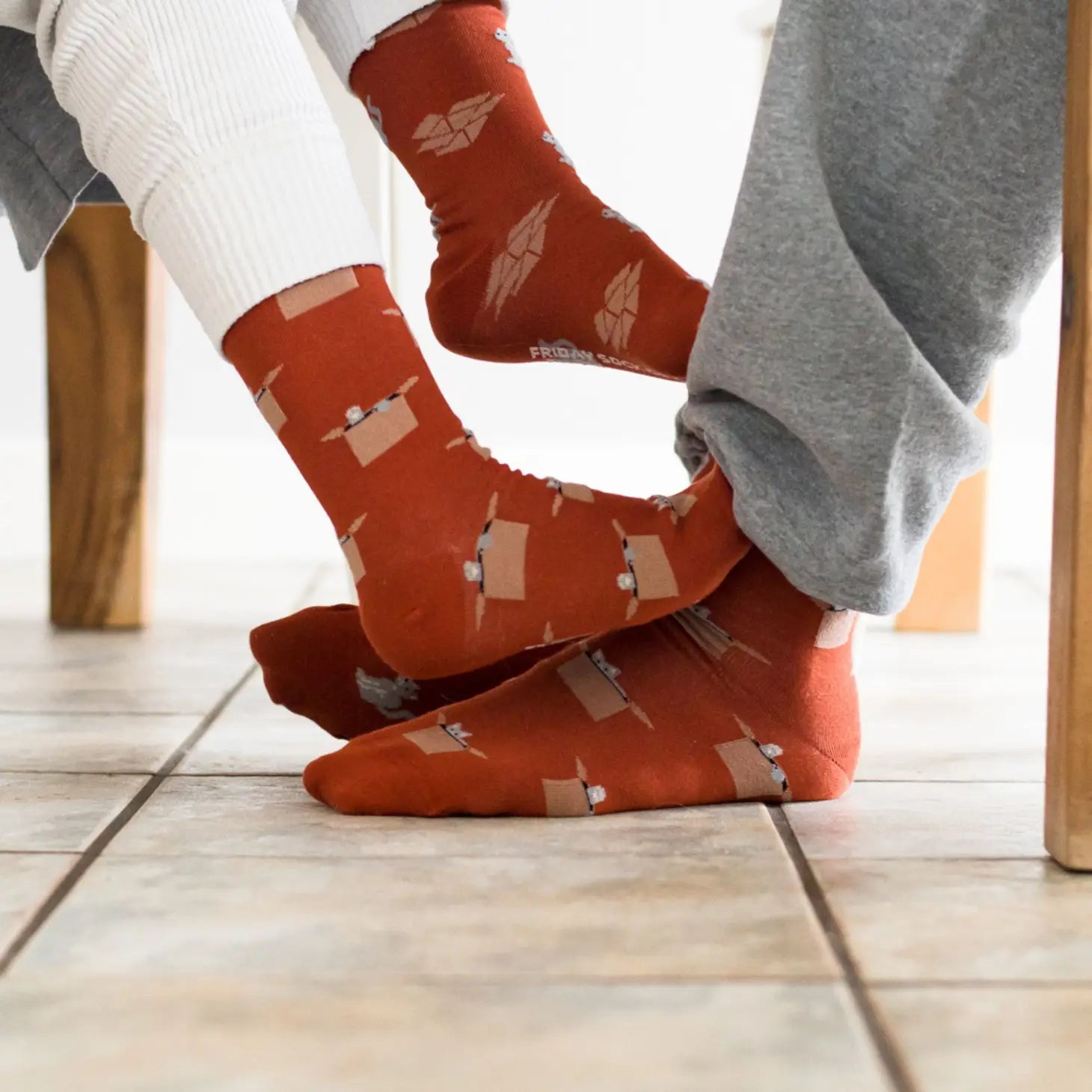 Friday Sock Company - Orange Cat & Box Mismatched