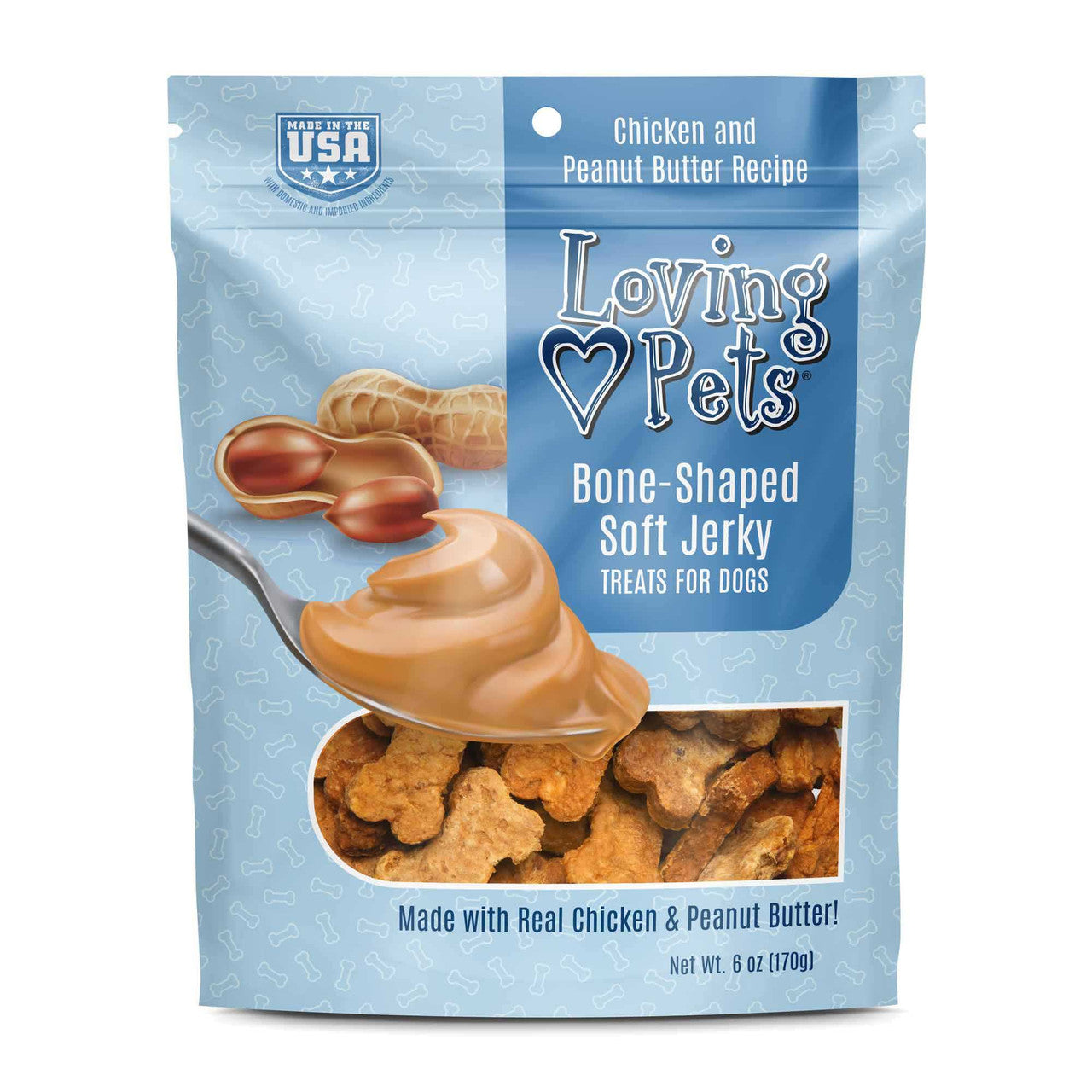 Loving Pets -Bone-Shaped Chicken & Peanut Butter Soft Jerky Treats For Dogs