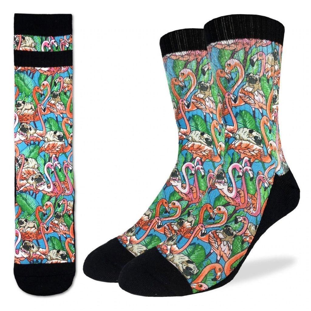 Good Luck Sock - Pugs and Flamingos