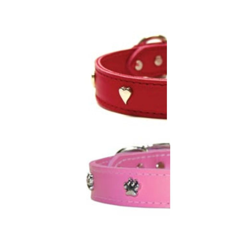 Leather Brothers - Collar Leather Stitched -Studs And Spikes Pink 1/2"