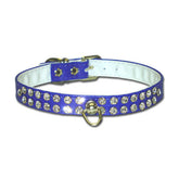 Leather Brothers - Collar Vinyl W/ Rhinestones 2 Rows & Center Swivel Ring Blue