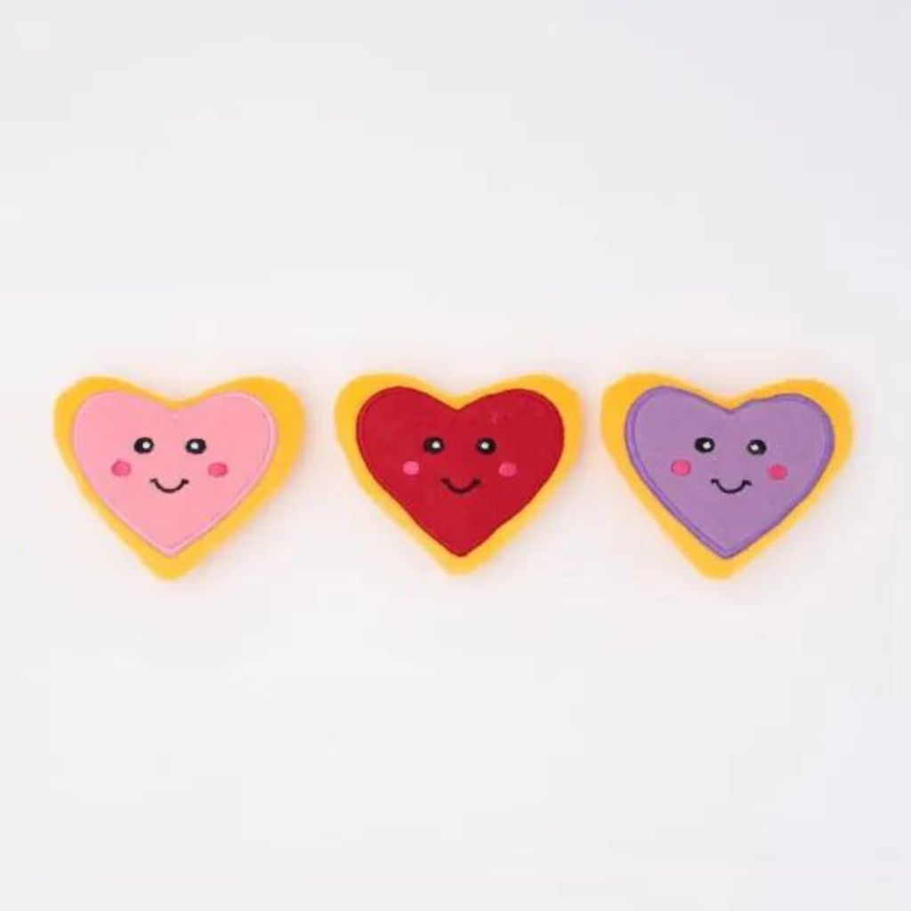 ZippyPaws - Heart Cookies With Faces - Pink, Red, & Lavender