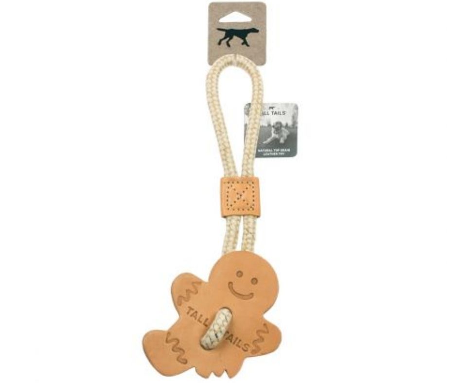 Tall Tails - Natural Leather Gingerbread Tug Toy. Dog Toy.-Southern Agriculture