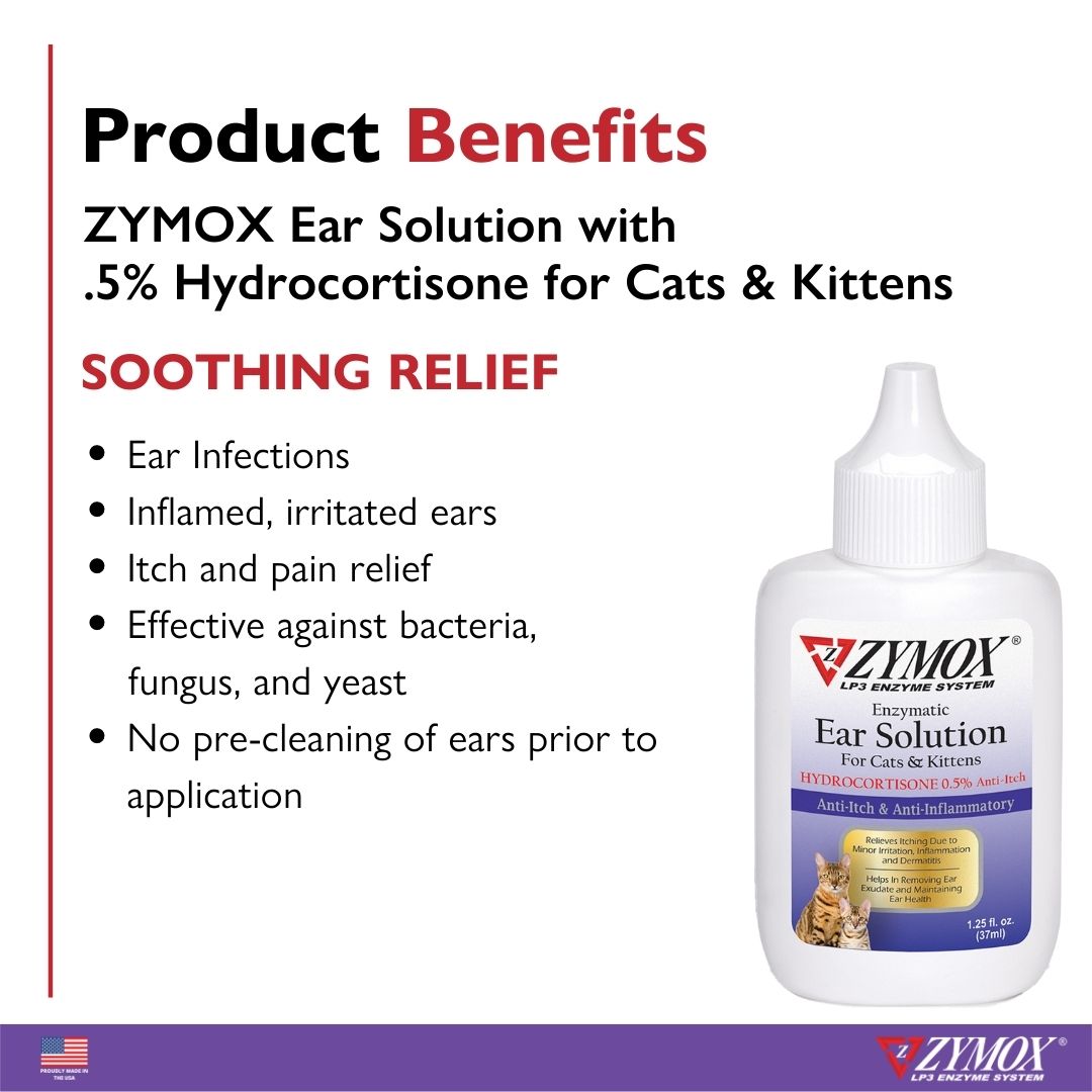 Pet Kings -  Zymox Enzymatic Ear Solutions for Cats with 0.5% Hydrocortisone