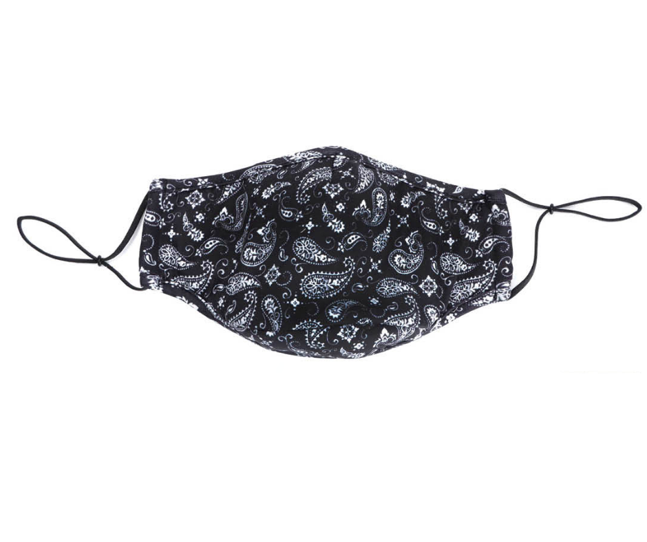 Snoozies Fashion Face Coverings (Mask) Black Bandana Print with Filter-Southern Agriculture