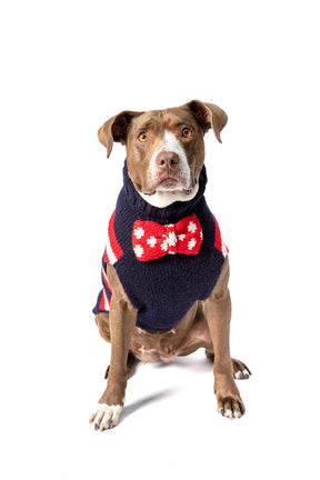 Dog Sweater Bow Tie Red, White & Blue