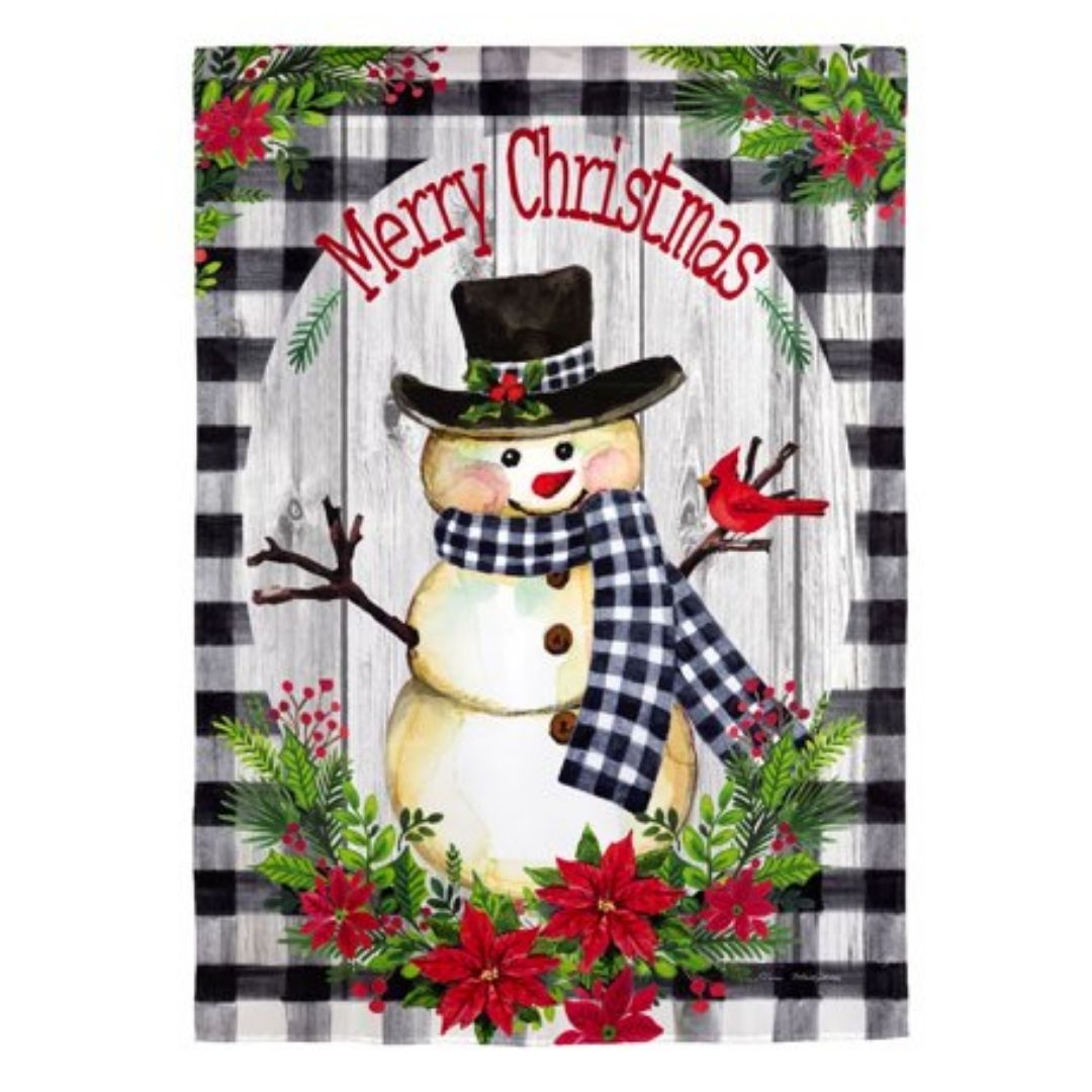 Country Plaid Snowman Garden Strié Flag