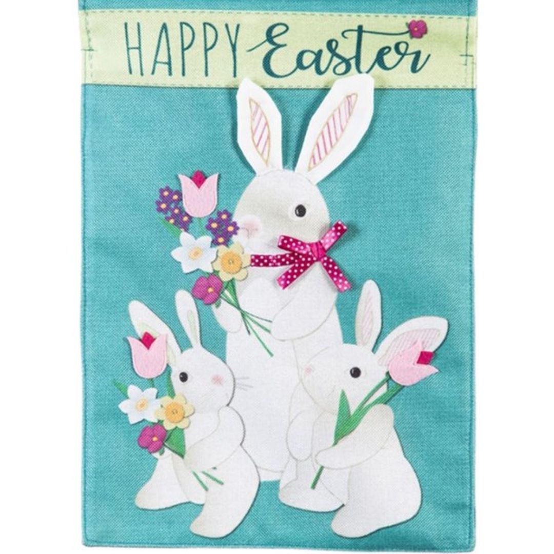 Bunny Trio Burlap Garden Flag