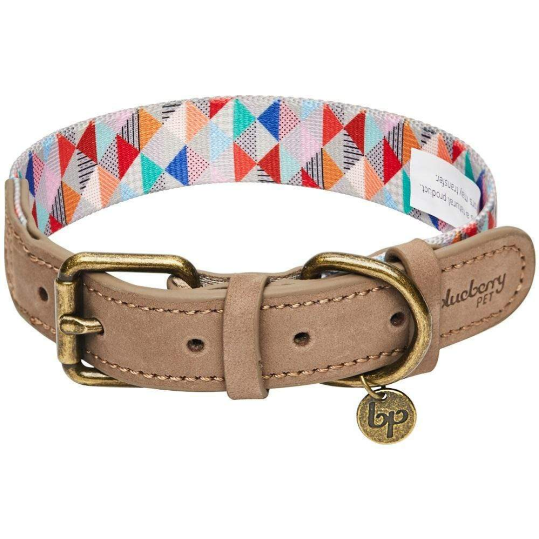 Triangles Shades of Rainbow | Full Grain Leather & Polyester Webbing Dog Collar