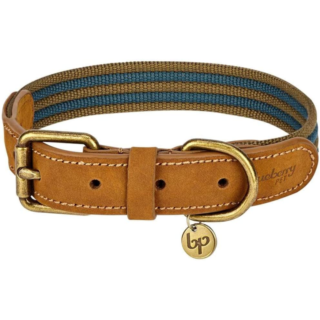 Navy & Olive | Full Grain Leather & Polyester Dog Collar