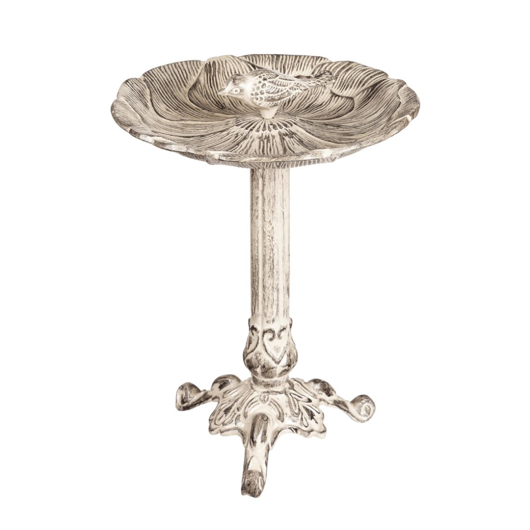 Floral Bird Bath With Perched Bird