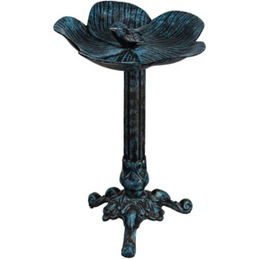 Floral Bird Bath With Perched Bird