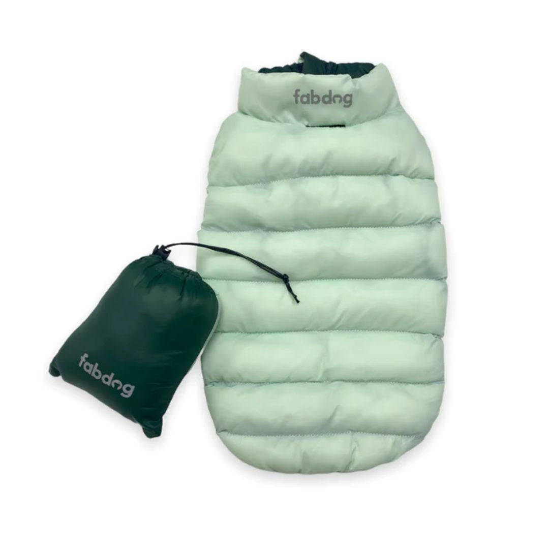 Fabdog Combo Pack N' Go Reversible Dog Puffer Green