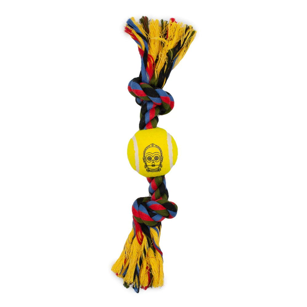 Buckle Down - Dog Toy Tennis Ball Rope C3-PO Star Wars Face Yellow